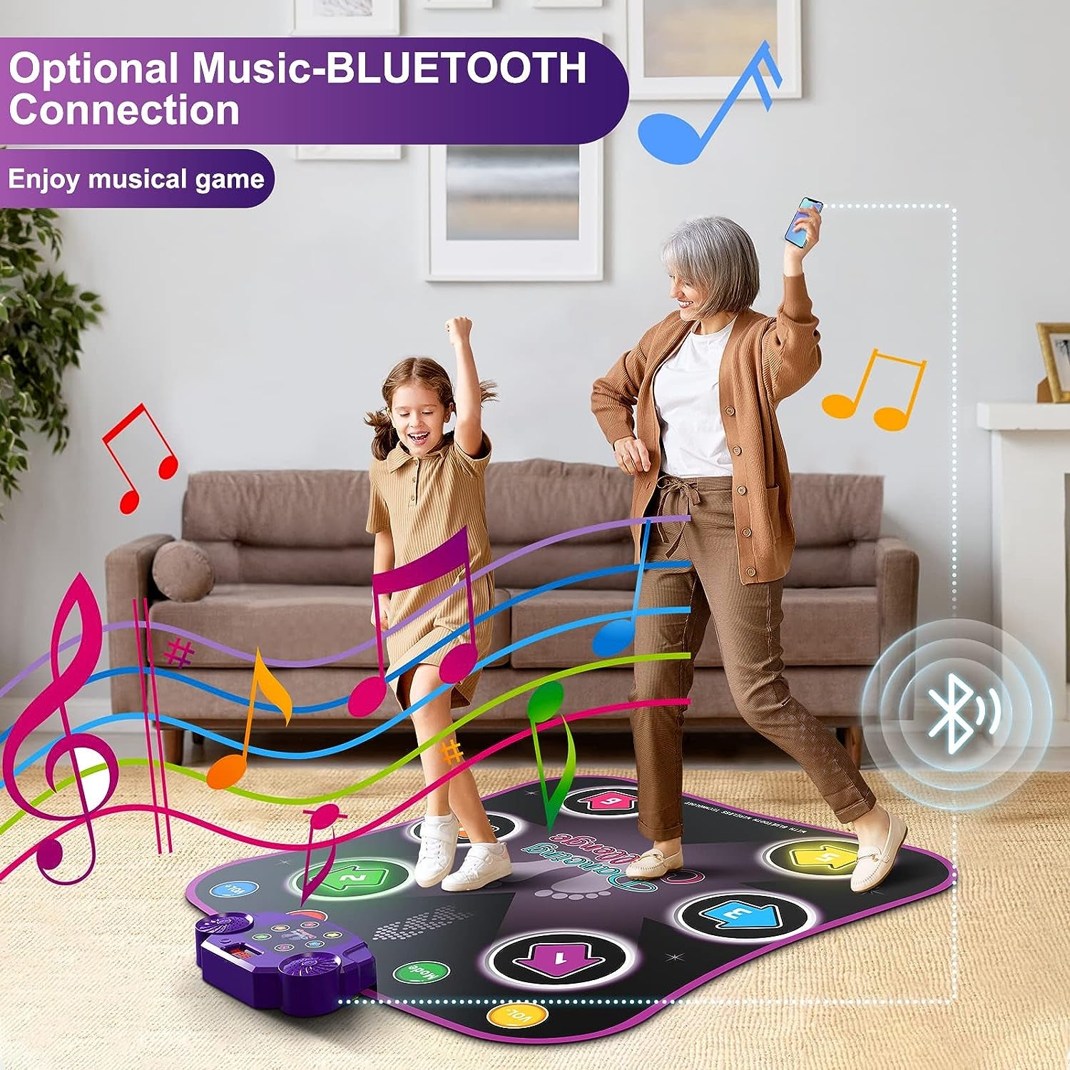 Dance Mat Toys for 3-12 Year Old Kids, Electronic Dance Pad with Light-Up 6-Button Wireless Bluetooth, Music Dance with 5 Game Modes, Birthday Toys Gifts for 3 4 5 6 7 8 9 10+ Year Old Girls