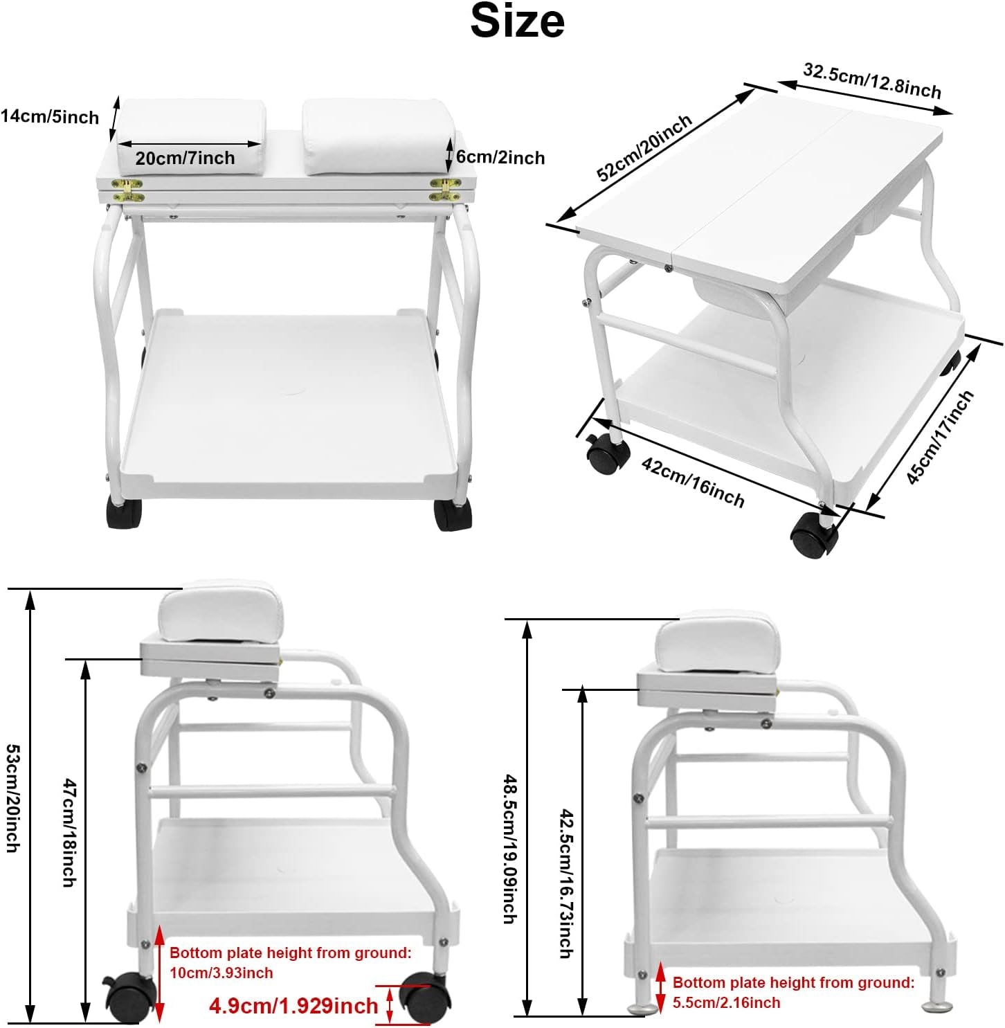 Beauty Salon Nail or Foot Bath Spa Portable Esthetician Trolley Cart for Foot Rest Pedicure Manicure Funiture Massage Table Salon Supplies 2 Way Use 2 Color Option  (White)