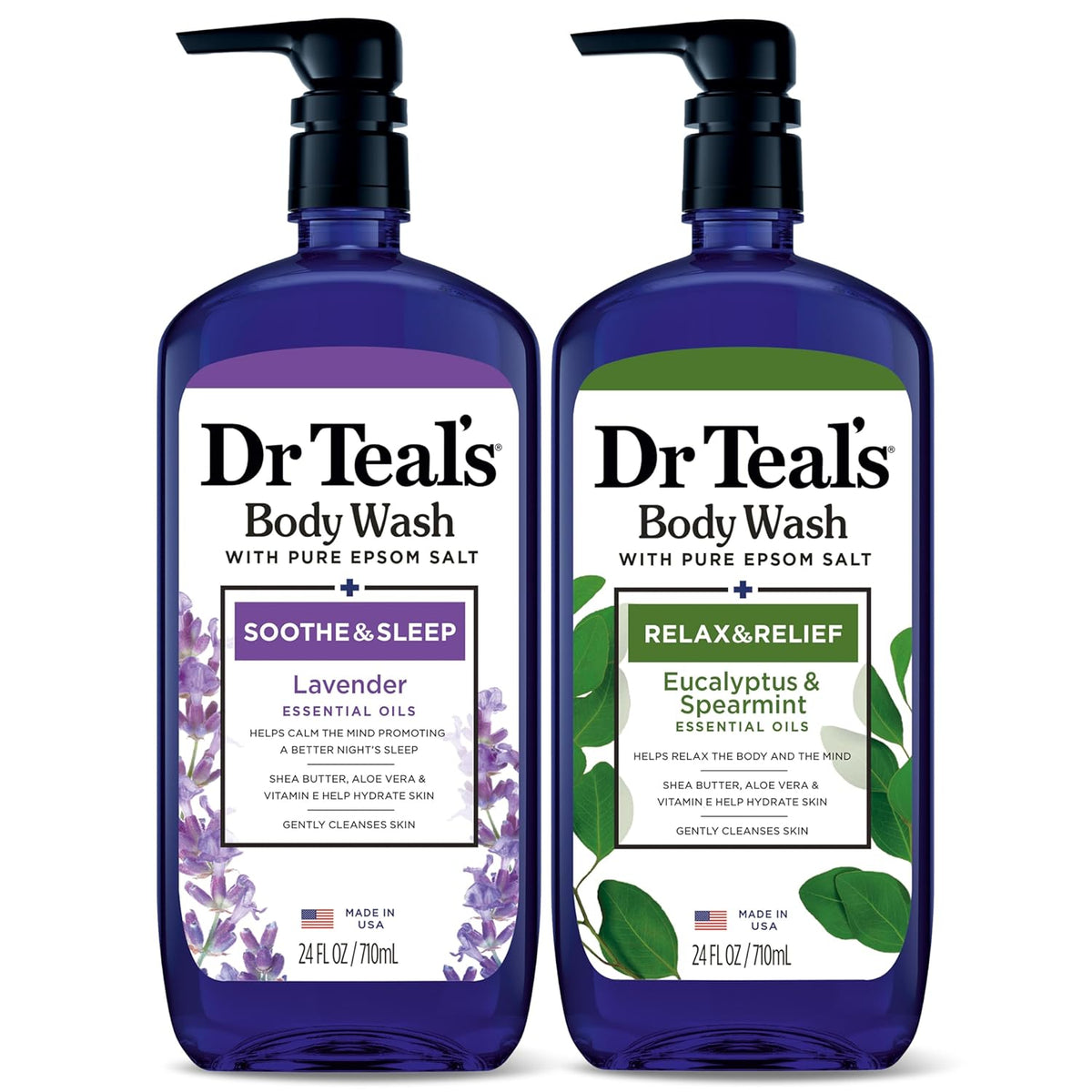 Body Wash with Pure Epsom Salt, Lavender & Eucalyptus, 24 Fl Oz (Pack of 2)