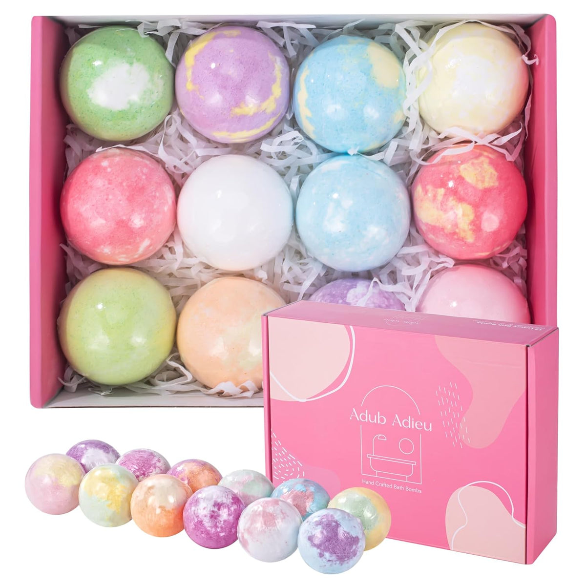 Bath Bombs for Women, 12 Large Bath Bomb Bubble Bath Set Spa Gifts for Women, Natural Handmade Bath Bombs Rich in Essential Oils, Romantic Gifts for Her, Wife, Multicolor