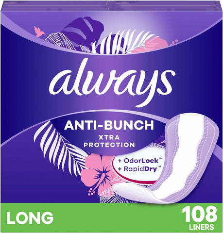 Anti-Bunch Xtra Protection Daily Liners Long Unscented, anti Bunch Helps You Feel Comfortable, 108 Count (Packaging May Vary)