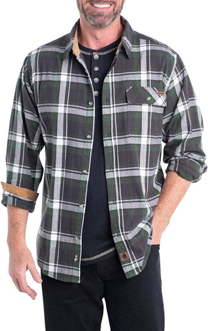 Men'S Buck Camp Flannel, Long Sleeve Plaid Button down Casual Shirt, Corduroy Cuffs