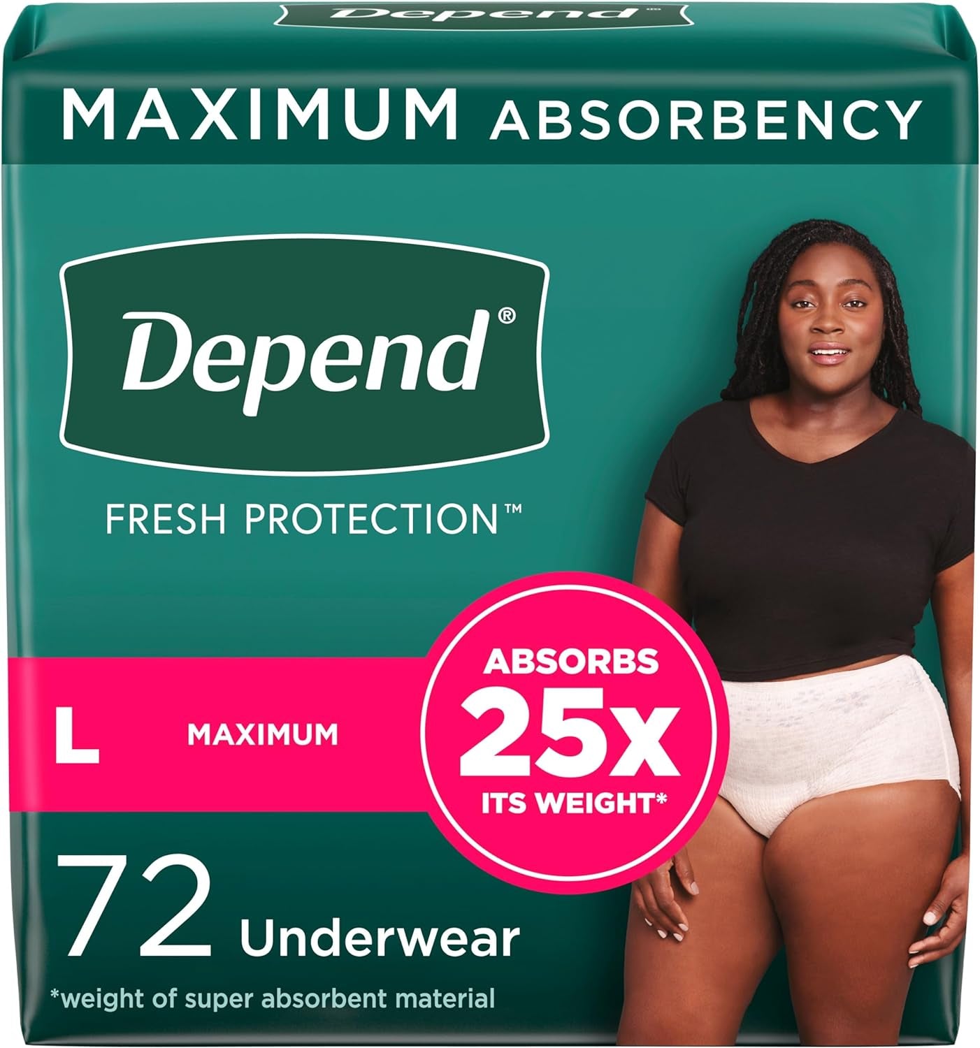 Fresh Protection Adult Incontinence & Postpartum Bladder Leak Underwear for Women, Disposable, Maximum, Large, Blush, 72 Count (2 Packs of 36), Packaging May Vary