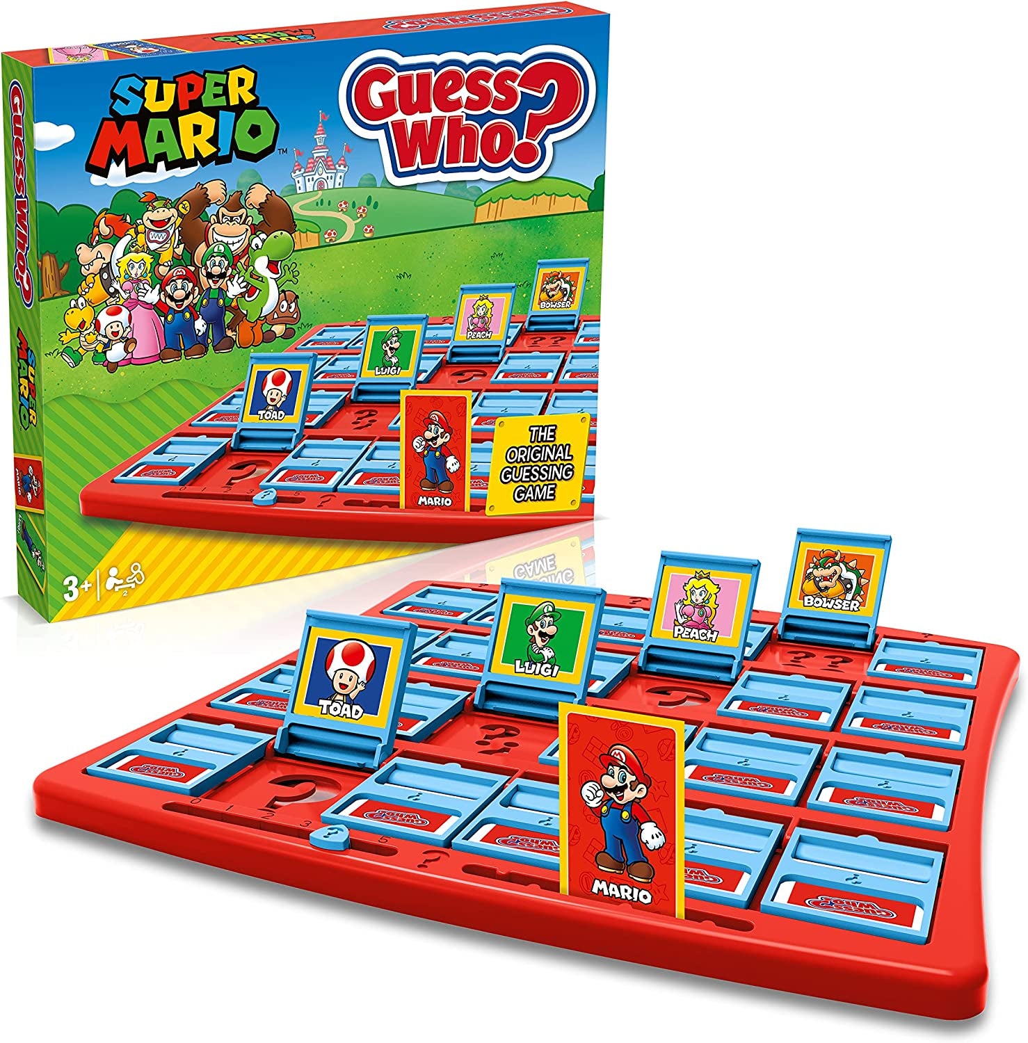 Super Mario Guess Who? Board Game, Play with Classic Nintendo Characters Including Mario, Luigi, Peach, Bowser, and Donkey Kong, Ages 6 and Up, Wm03076-En1-6,Blue,Red