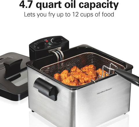 Triple Basket Electric Deep Fryer, 4.7 Quarts / 19 Cups Oil Capacity, Lid with View Window, Professional Style, 1800 Watts, Stainless Steel (35034)