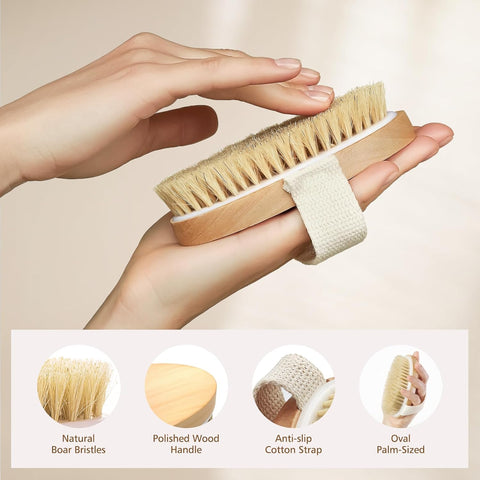 Dry Brushing Body Brush, Natural Bristle Dry Skin Exfoliating Brush Body Scrub for Flawless Skin, Cellulite Treatment, Lymphatic Drainage and Blood Circulation Improvement