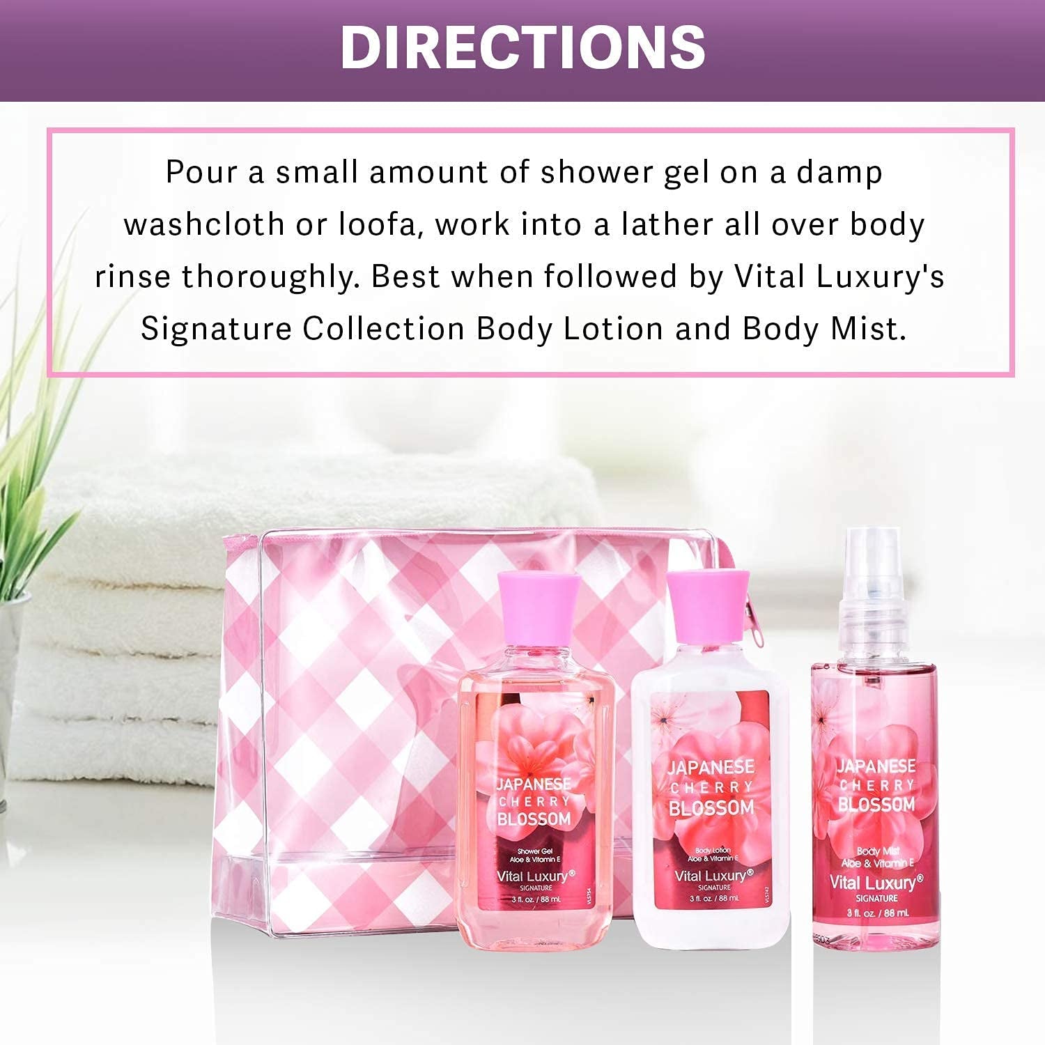 Bath & Body Care Travel Set - Home Spa Set with Body Lotion, Shower Gel and Fragrance Mist (Japanese Cherry Blossom)