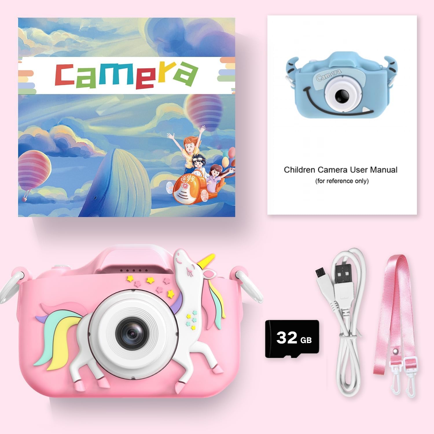 Kids Camera Toys for 3-8 Year Old Girls Boys,Children Digital Video Camcorder Camera with Cartoon Soft Silicone Cover, Best Chritmas Birthday Festival Gift for Kids - 32G SD Card Included