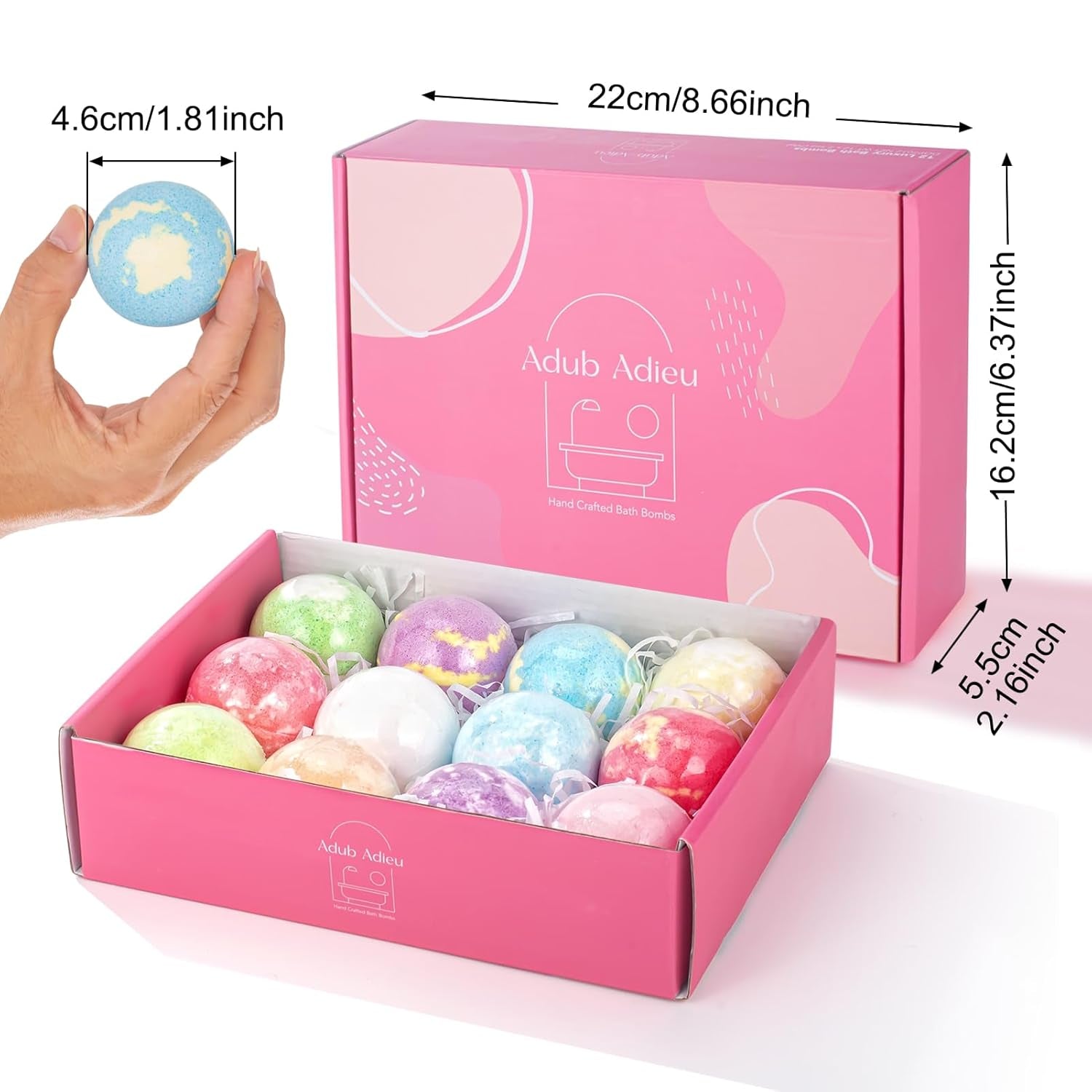 Bath Bombs for Women, 12 Large Bath Bomb Bubble Bath Set Spa Gifts for Women, Natural Handmade Bath Bombs Rich in Essential Oils, Romantic Gifts for Her, Wife, Multicolor