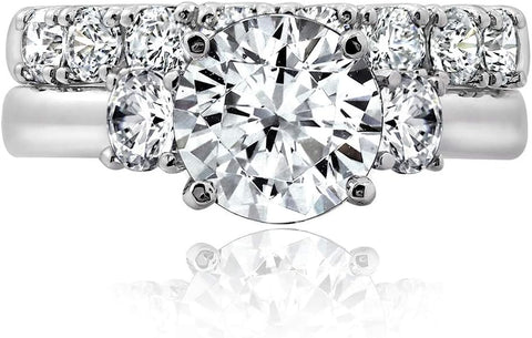 Sterling Silver Platinum Plated Infinite Elements Cubic Zirconia Three Stone Ring (Previously Amazon Collection)