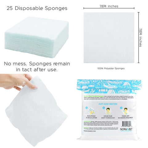 Disposable Rinse Free Bathing Wipes - 25 Pack - All-In-1 Single Use Shower Wipes, Simply Dampen, Lather, and Dry without Shampoo or Rinsing