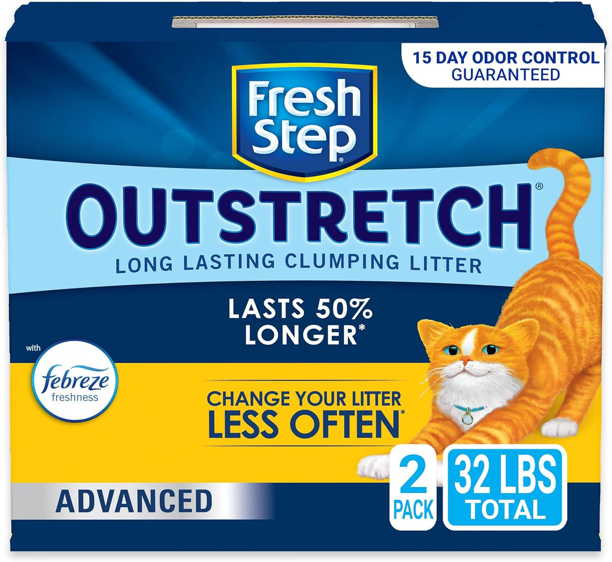 Outstretch, Clumping Cat Litter, Advanced, Extra Large, 32 Pounds Total (2 Pack of 16Lb Boxes)