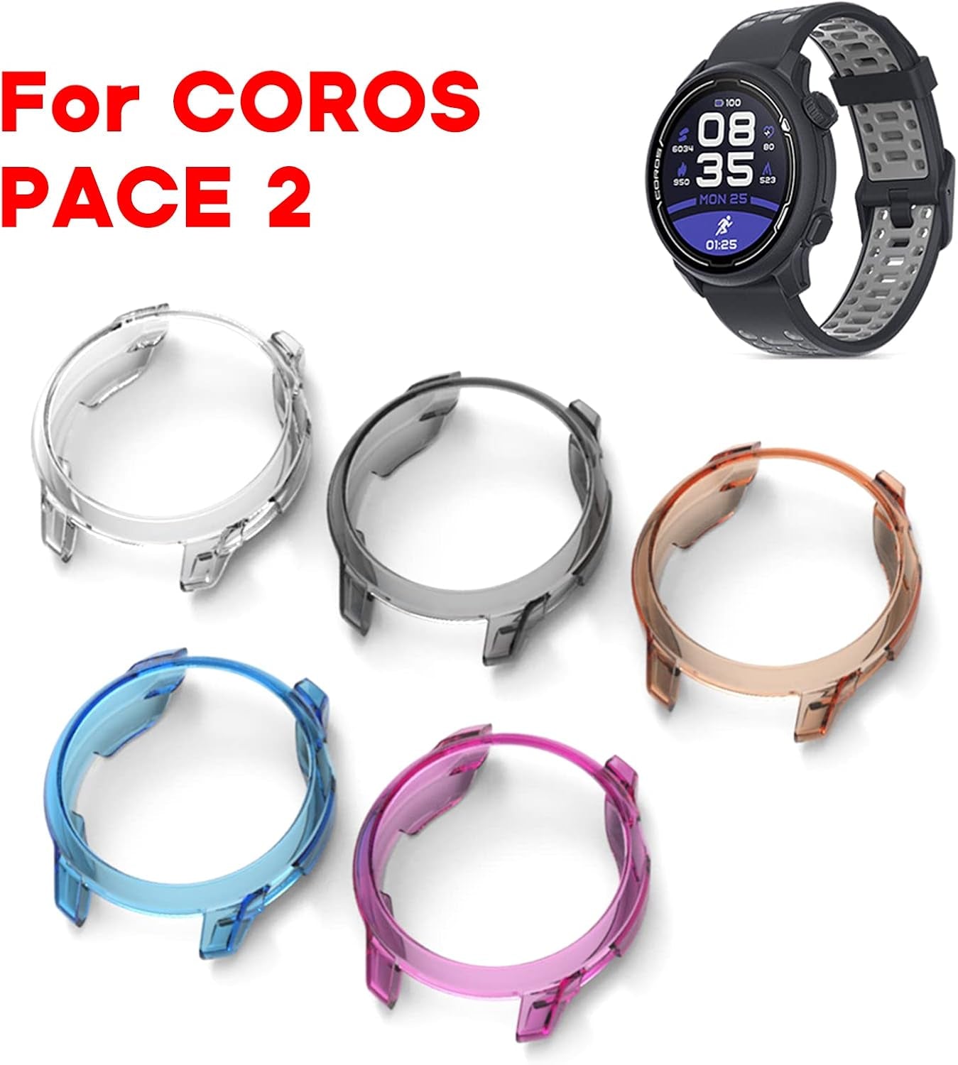 Smartwatch anti Dust Case Waterproof Shockproof Housing Soft Sleeve Frame Bumper-Shell Tpu-Compatible for Coros Pace 2 Watch Shells Case Bumper-Protector Protective Case Watch Clear Protector Cover