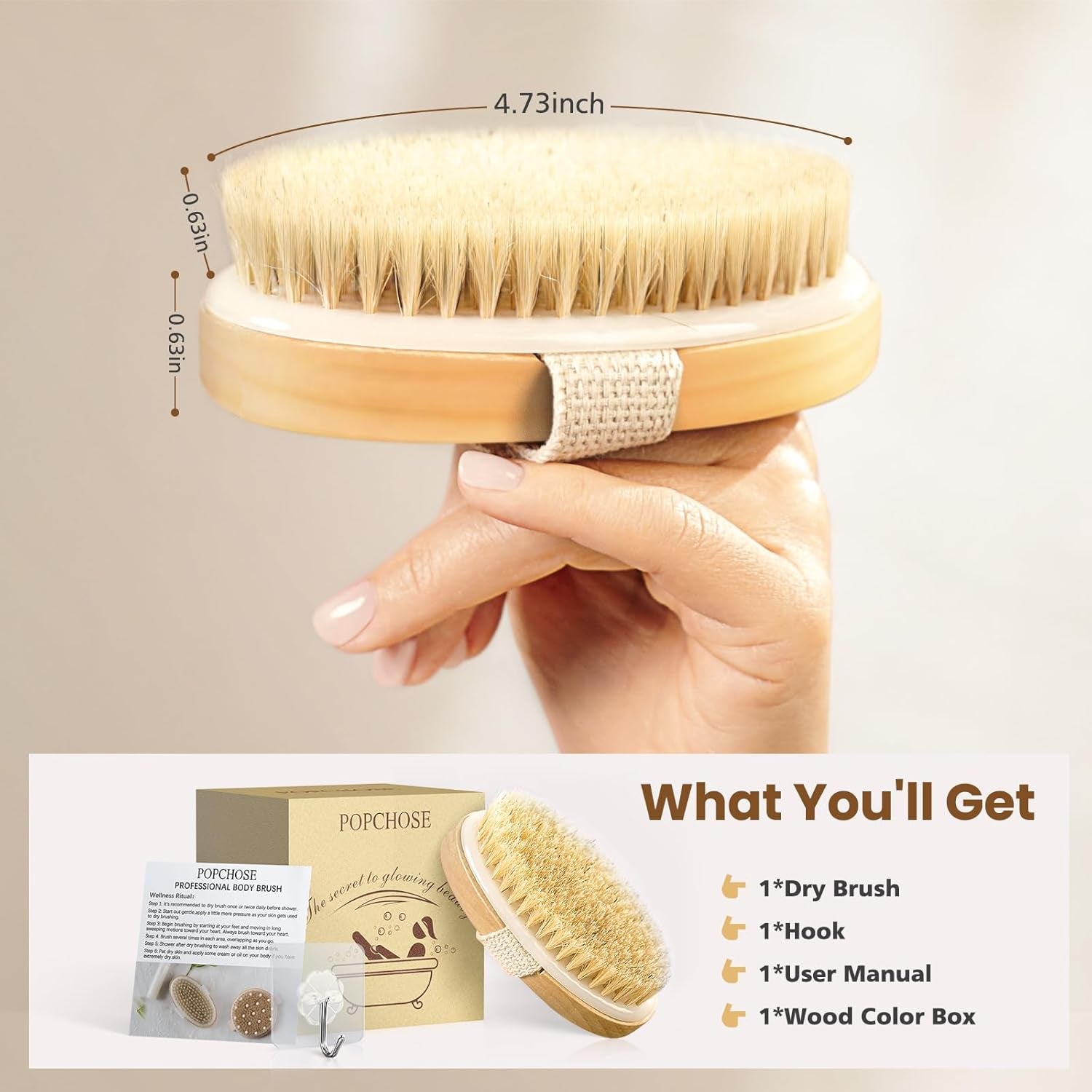 Dry Brushing Body Brush, Natural Bristle Dry Skin Exfoliating Brush Body Scrub for Flawless Skin, Cellulite Treatment, Lymphatic Drainage and Blood Circulation Improvement