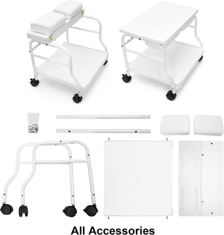 Beauty Salon Nail or Foot Bath Spa Portable Esthetician Trolley Cart for Foot Rest Pedicure Manicure Funiture Massage Table Salon Supplies 2 Way Use 2 Color Option  (White)