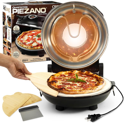 PIEZANO Crispy Crust Pizza Oven by  – Electric Pizza Oven Indoor Portable, 12 Inch Indoor Pizza Oven Countertop, Pizza Maker Heats up to 800˚F for Stone Baked Pizza at Home as Seen on TV…