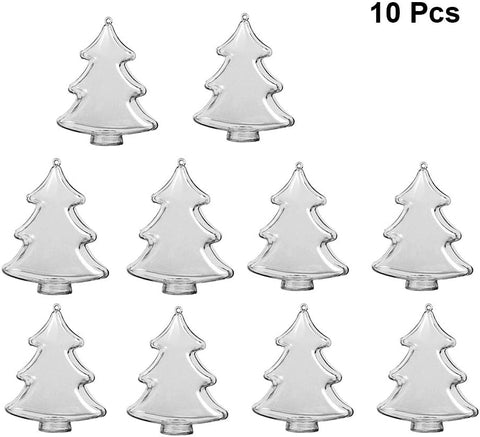 10PCS 10Cm DIY Clear Plastic Fillable Christmas Tree Shaped Ball Craft Ornament Hang Decorations