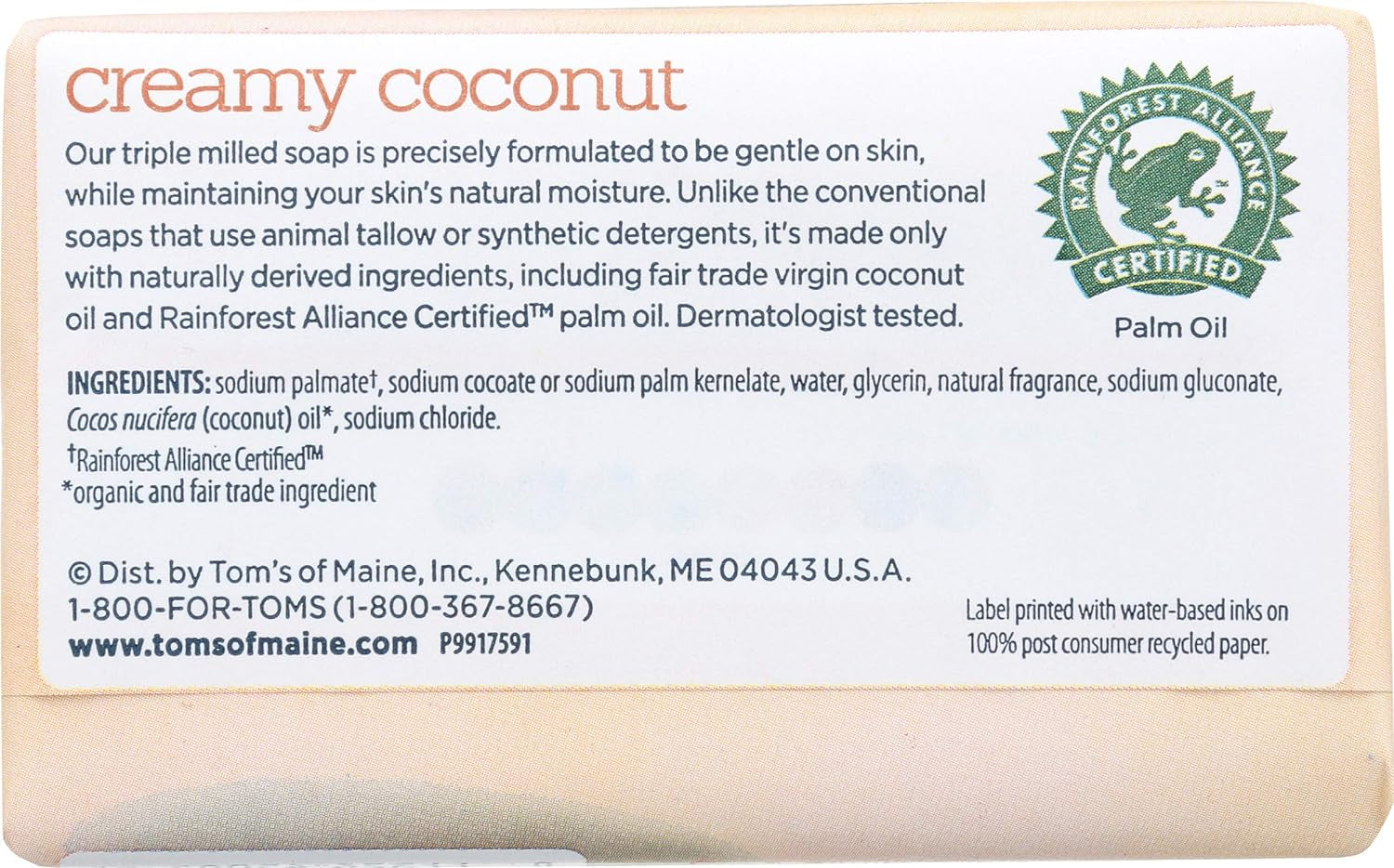 Natural Beauty Bar Soap, Creamy Coconut with Virgin Coconut Oil, 5 Oz.