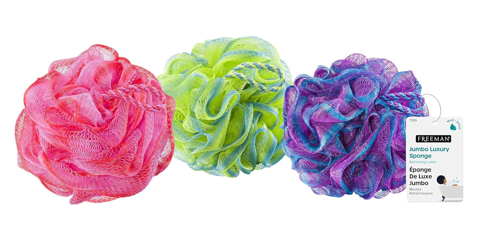 Jumbo Net Sponges, Exfoliating & Deep Cleaning, Body Sponges for Bath & Shower, Cleansing Loofah for Men & Women, Exfoliating & Lathering Large Poufs, Multicolored, 6 Count