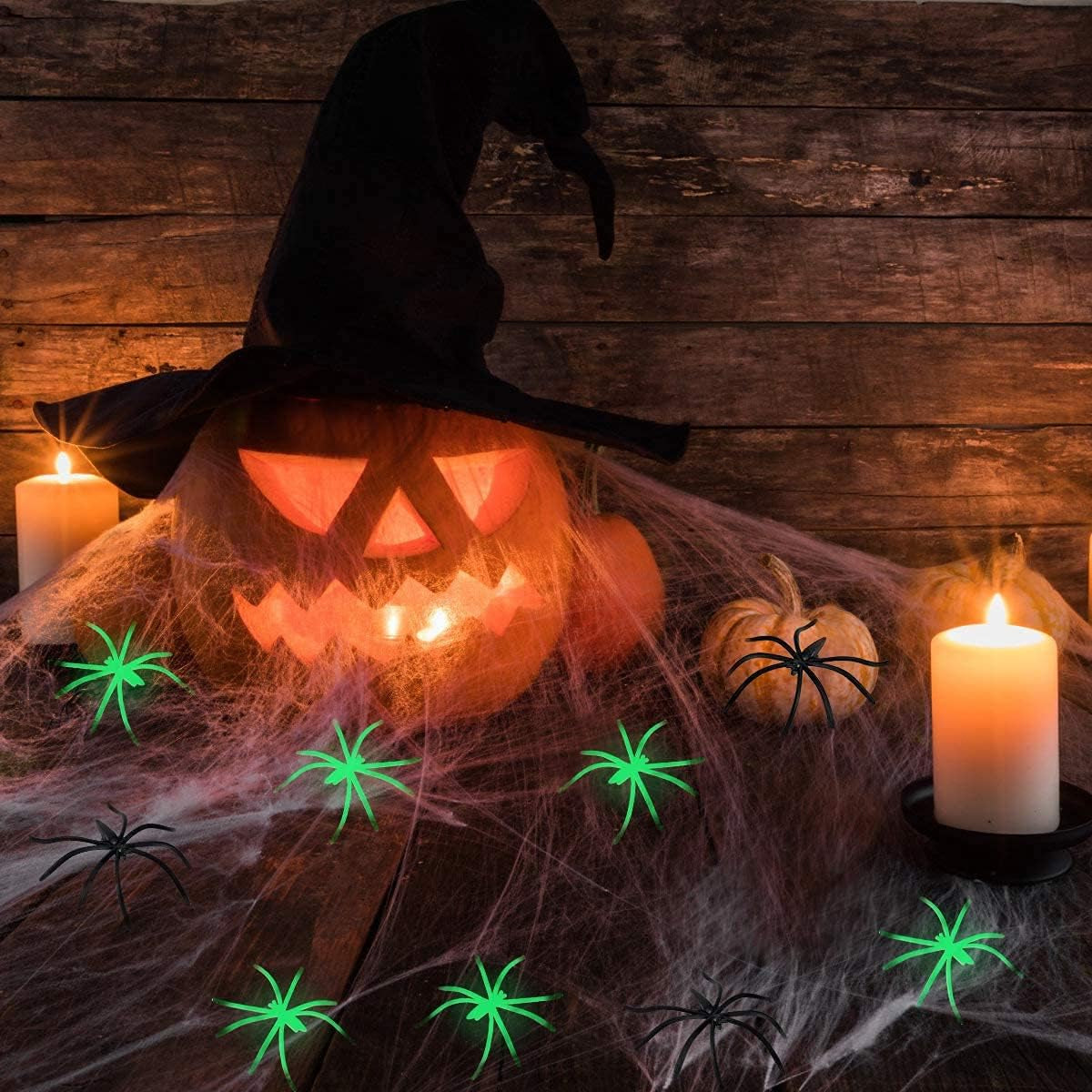 300 Sqft Halloween Spider Web Decorations, with 10 Glow and 10 Black Fake Spiders, Halloween Decorations Outdoor Large Stretch Spider Web Cobwebs Indoor (300 Sqft Web+20 Spider)