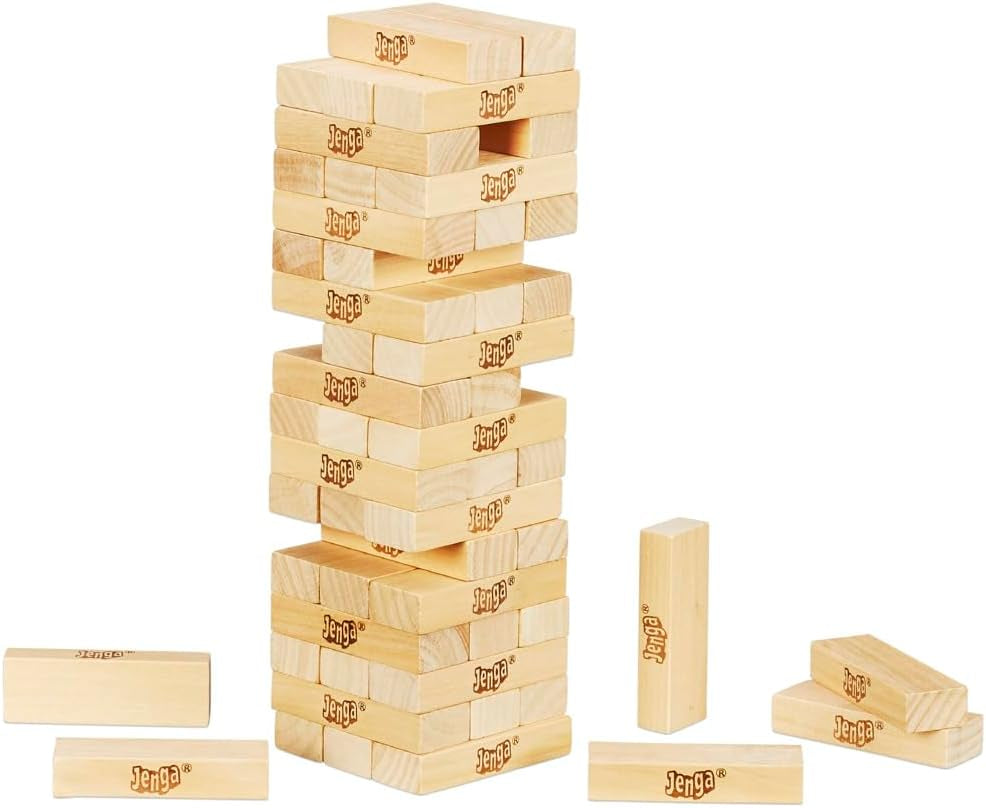 Jenga Classic Game with Genuine Hardwood Blocks,Stacking Tower Game for 1 or More Players,Kids Ages 6 and Up