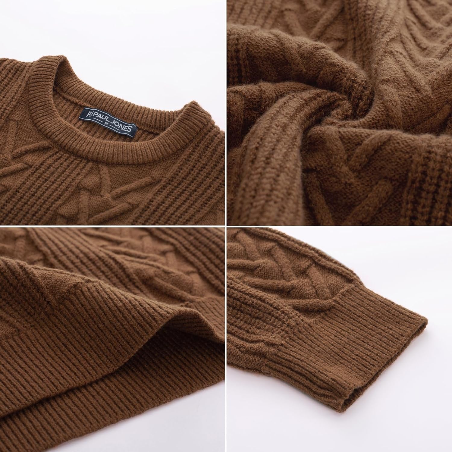 Mens Crewneck Sweater Casual Cable Knit Pullover Sweater Drop Shoulder Solid Knitted Sweaters