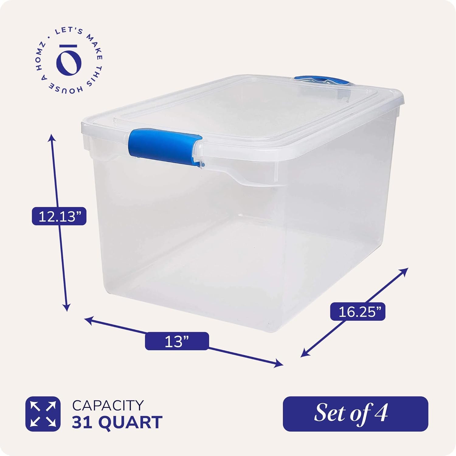 31-Quart Clear Plastic Stackable Storage Bin with Lid Container Box with Latching Handles for Home Garage Organization, Clear (4 Pack)