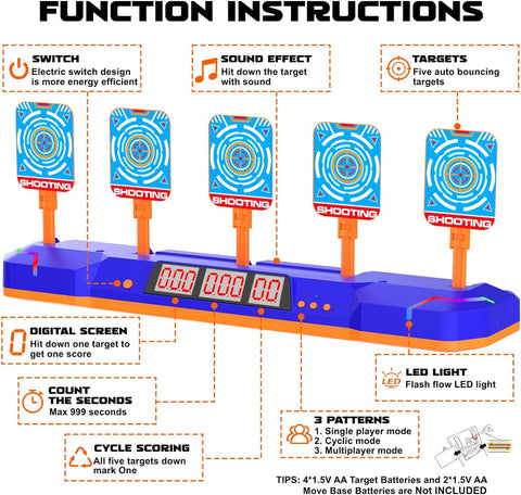 Digital Shooting Toy for Kids, Fun Shooting Games, 5 Target Electronic Scoring Auto Reset, Foam Dart Toy Gun, Toys for Boys 5-7 8 9 10 11 12+, Birthday, Outdoor Toy