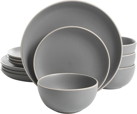 Home Rockaway 12-Piece Dinnerware Set Service for 4, Grey Matte -