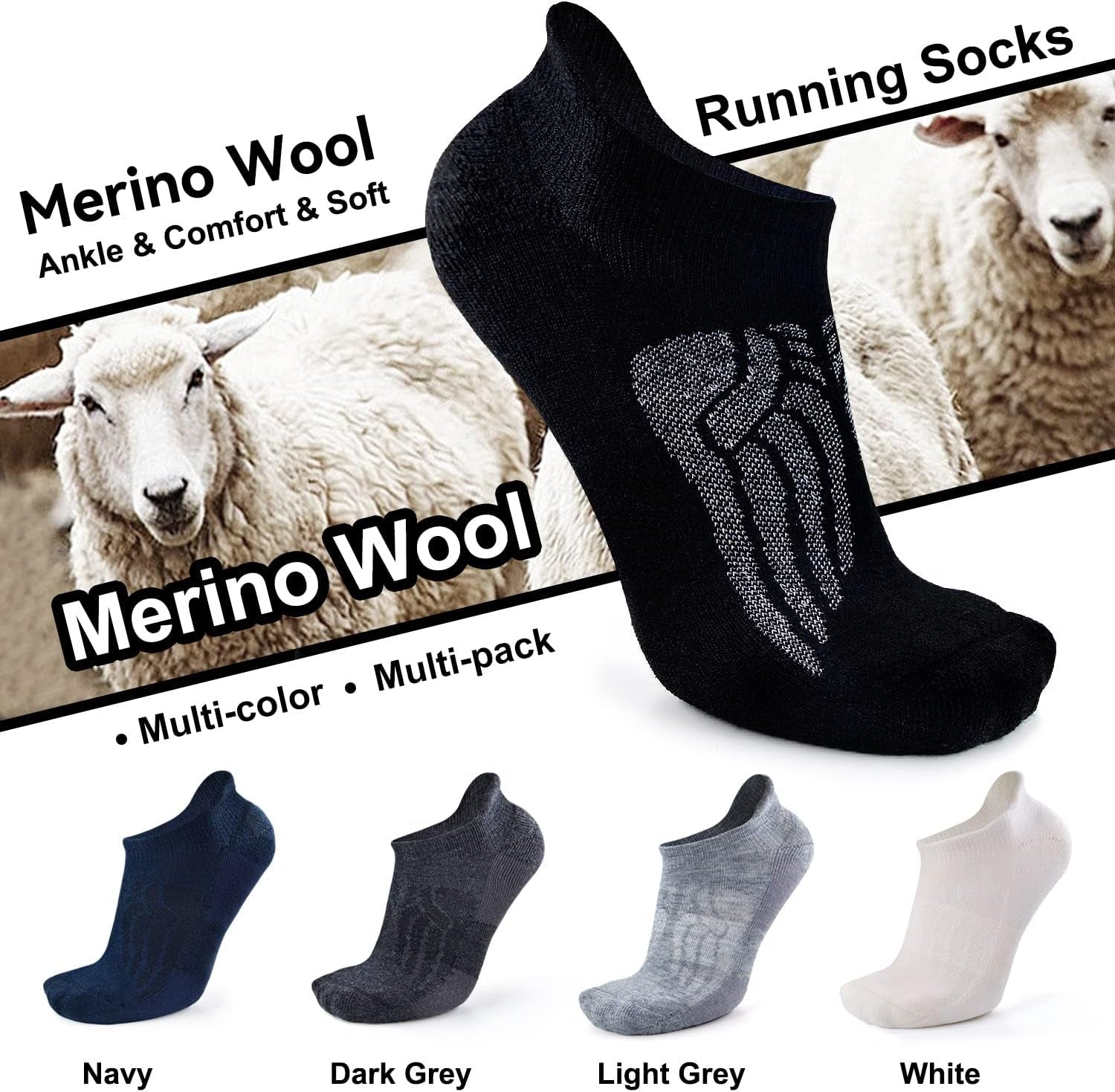 Merino Wool Compression Support Ankle Running Hiking Socks for Men Women, Soft Thick Cushion Tab Socks 3/6 Pairs