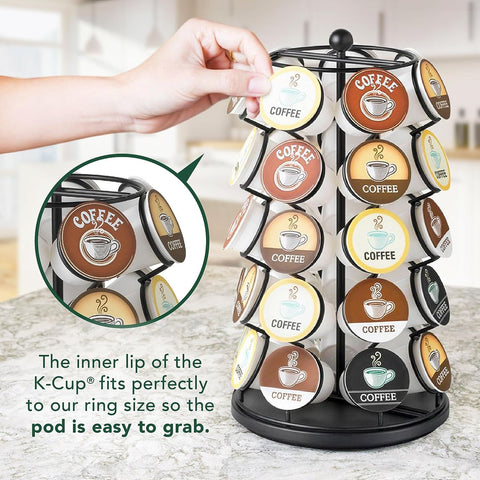 K Cup Holder – Compatible with K-Cups, Coffee Pod Carousel | 35 K Cup Holder, Spins 360-Degrees, Lazy Susan Platform, Modern Black Design, Home or Office Kitchen Counter Organizer