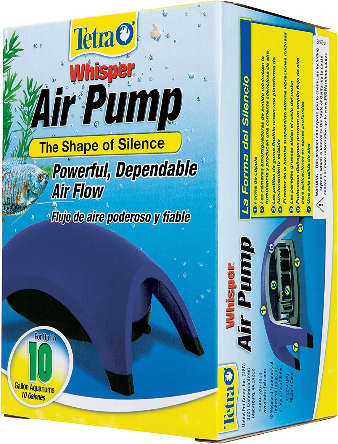 Whisper Air Pump, for Aquariums, Powerful Airflow, Non-Ul Listed