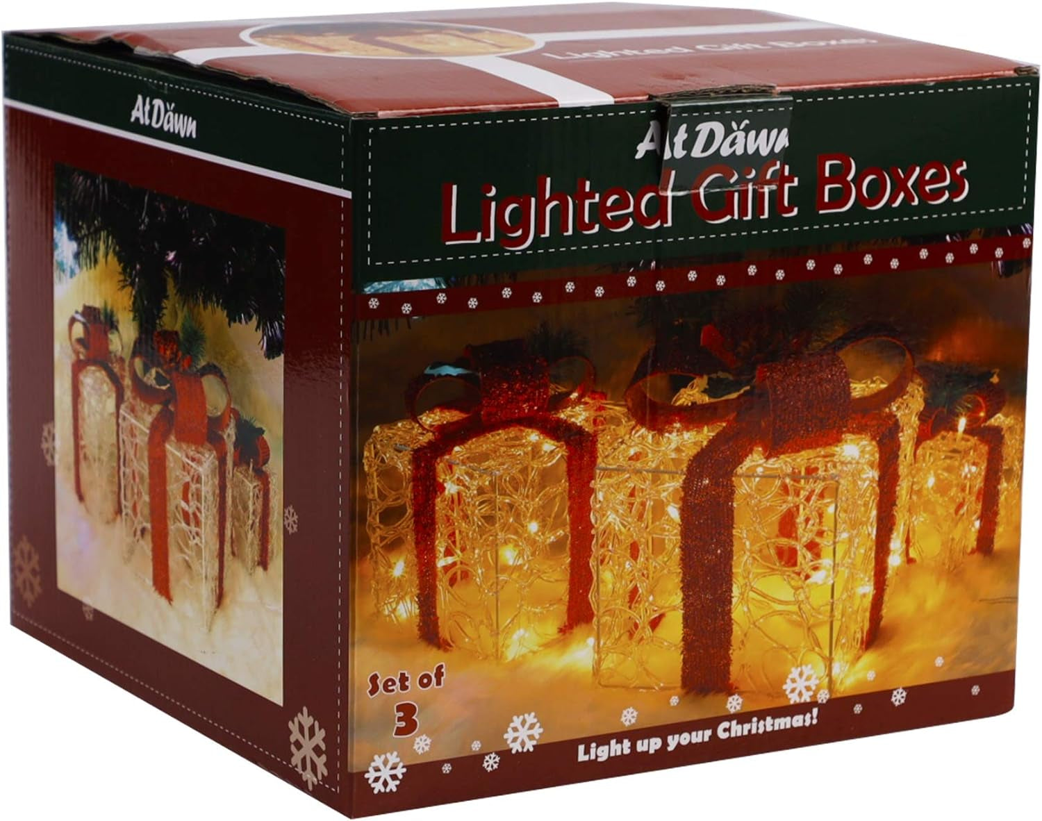 Set of 3 Lighted Gift Boxes Christmas Decorations, Clear Acrylic Pre-Lit Present Boxes, Christmas Home Gift Box Decorations