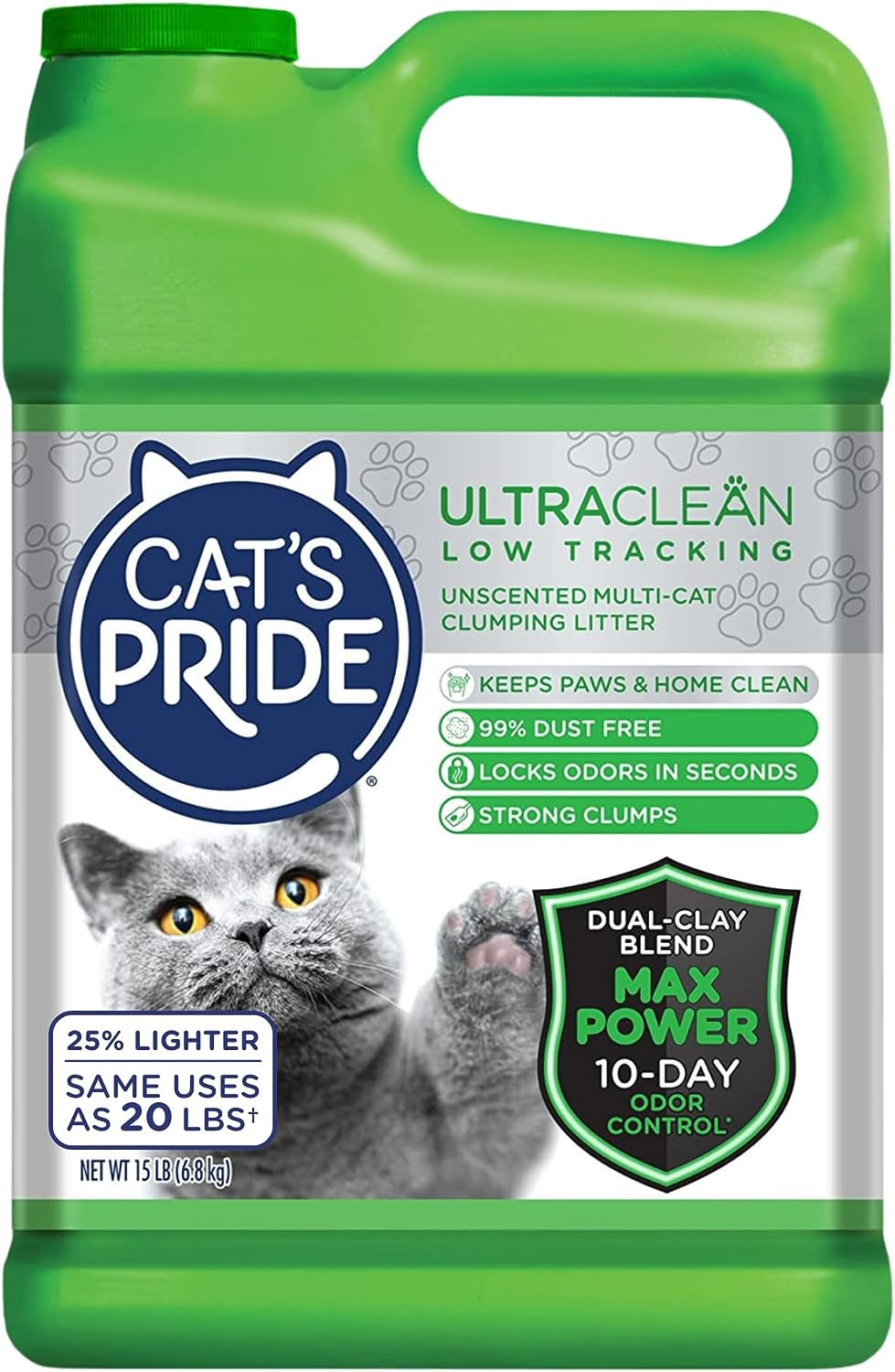 Max Power: Ultraclean Low Tracking Multi-Cat Clumping Litter - Keeps Paws & Home Clean - up to 10 Days of Powerful Odor Control - 99% Dust Free - Unscented, 15 Pounds