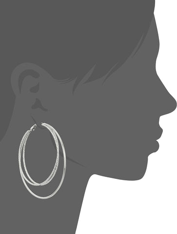 Smooth and Textured Wire Silver Hoop Earrings