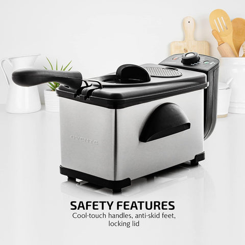 Electric Deep Fryer 2 Liter Capacity, 1500 Watt Lid with Viewing Window and Odor Filter, Adjustable Temperature, Removable Frying Basket and Easy to Clean Stainless Steel Body, Silver FDM2201BR