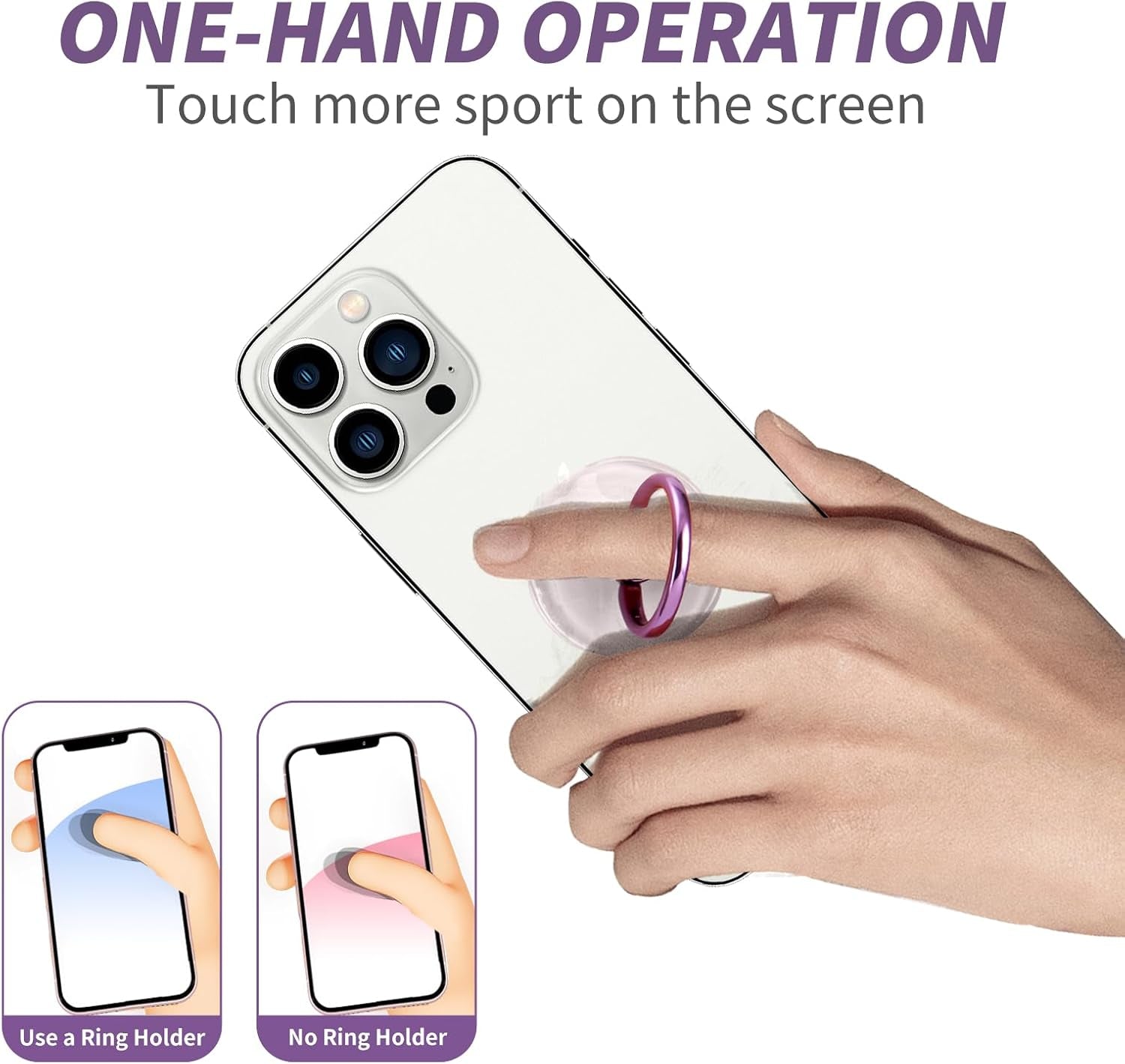 Purple  Clear Phone Ring Holder 2 Pack, Transparent Cell Phone Ring Grip 360°Rotation Finger Ring Stand, Phone Kickstand Compatible with Most of Phones, Tablet and Case