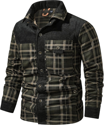 Men'S Outdoor Casual Fleece Sherpa Lined Flannel Plaid Button down Shirt Jacket