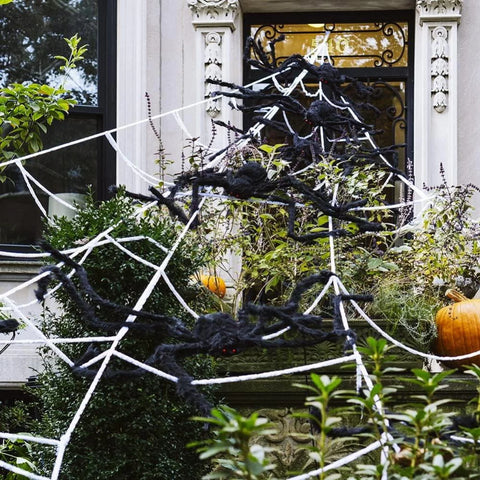 Halloween Spider Decorations Set 5Ft Giant Spider 16.4Ft Spider Webs 20 Small Spiders Cotton Wool Yard Home Party Haunted Decor