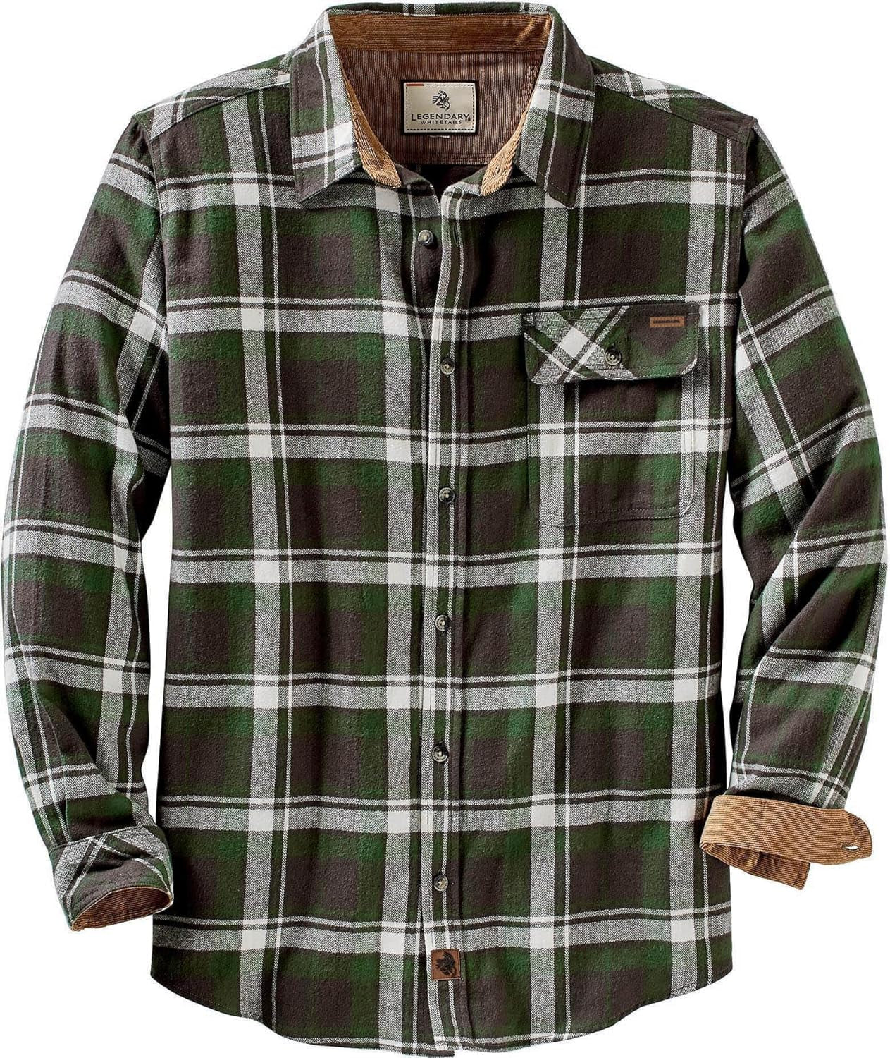 Men'S Buck Camp Flannel, Long Sleeve Plaid Button down Casual Shirt, Corduroy Cuffs