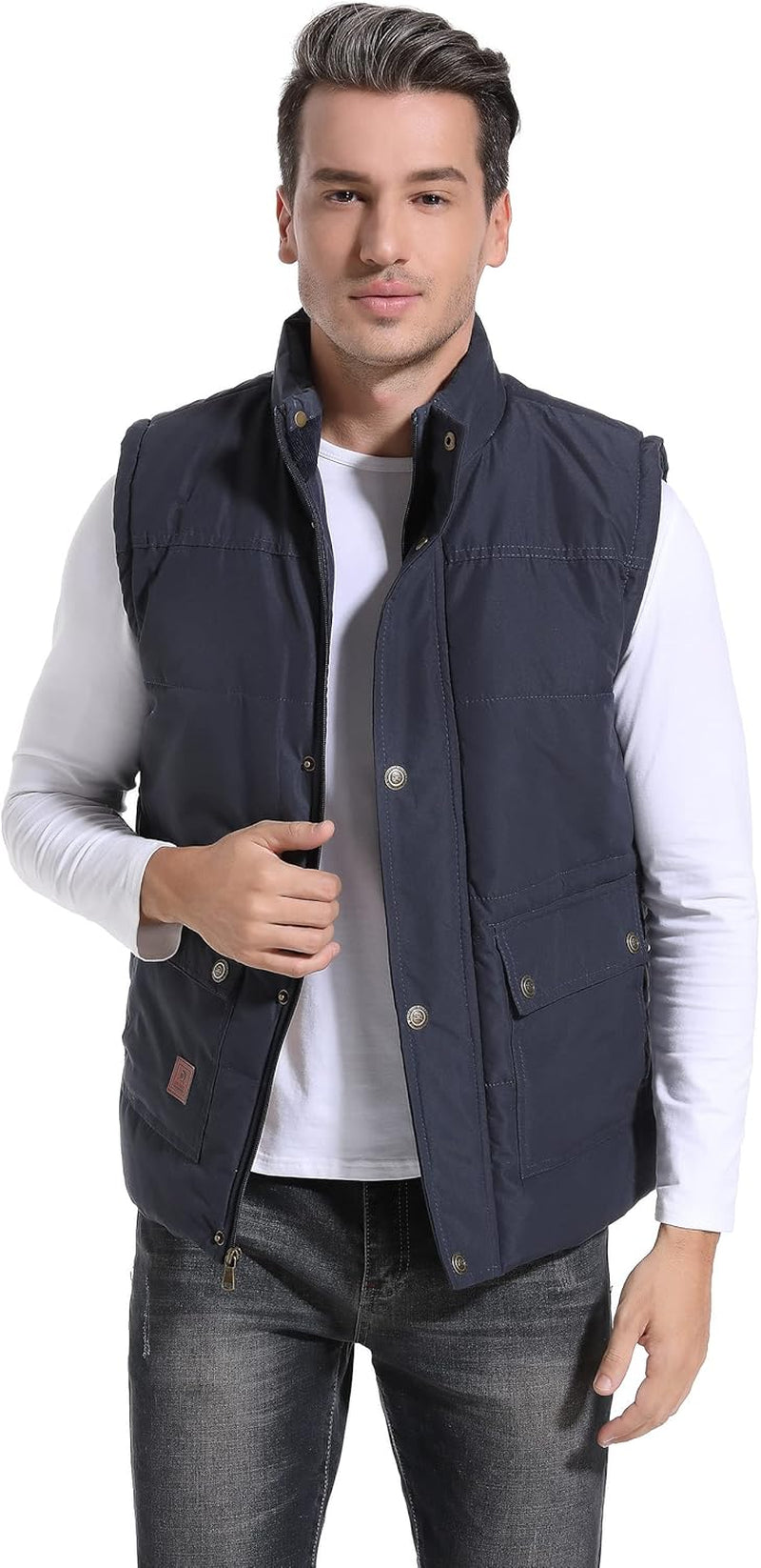 Men'S Winter Warm Outdoor Padded Puffer Vest Thick Fleece Lined Sleeveless Jacket