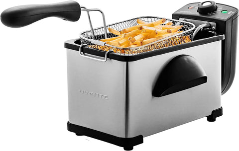 Electric Deep Fryer 2 Liter Capacity, 1500 Watt Lid with Viewing Window and Odor Filter, Adjustable Temperature, Removable Frying Basket and Easy to Clean Stainless Steel Body, Silver FDM2201BR