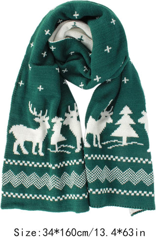 Unisex Christmas Reindeer Snowflake Scarf Fall Winter Warm Knit Long Scarf