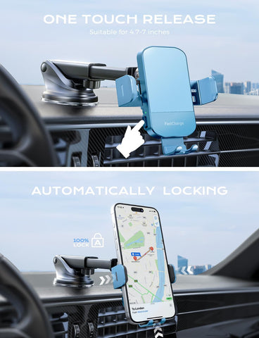 Wireless Car Charger, 15W Fast Charging Auto Clamping Car Charger Phone Mount Phone Holder Fit for Iphone 15 14 13 12 11 Pro Max Xs, Samsung Galaxy S24 Ultra S23 S22 S21, S20, S10+, Cyan