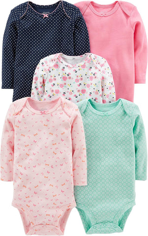 Baby Girls' Long-Sleeve Bodysuit, Pack of 5