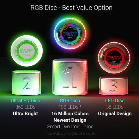 Flying Disc - 16 Million Color RGB or 36 or 360 Leds, Extremely Bright, Smart Modes, Auto Light Up, Rechargeable, Cool Fun Christmas, Birthday & Camping Gift for Men/Boys/Teens/Kids, 175G Frisbee