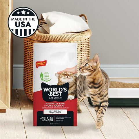 Multiple Cat Unscented, 32-Pounds - Natural Ingredients, Quick Clumping, Flushable, 99% Dust Free & Made in USA - Long-Lasting Odor Control & Easy Scooping