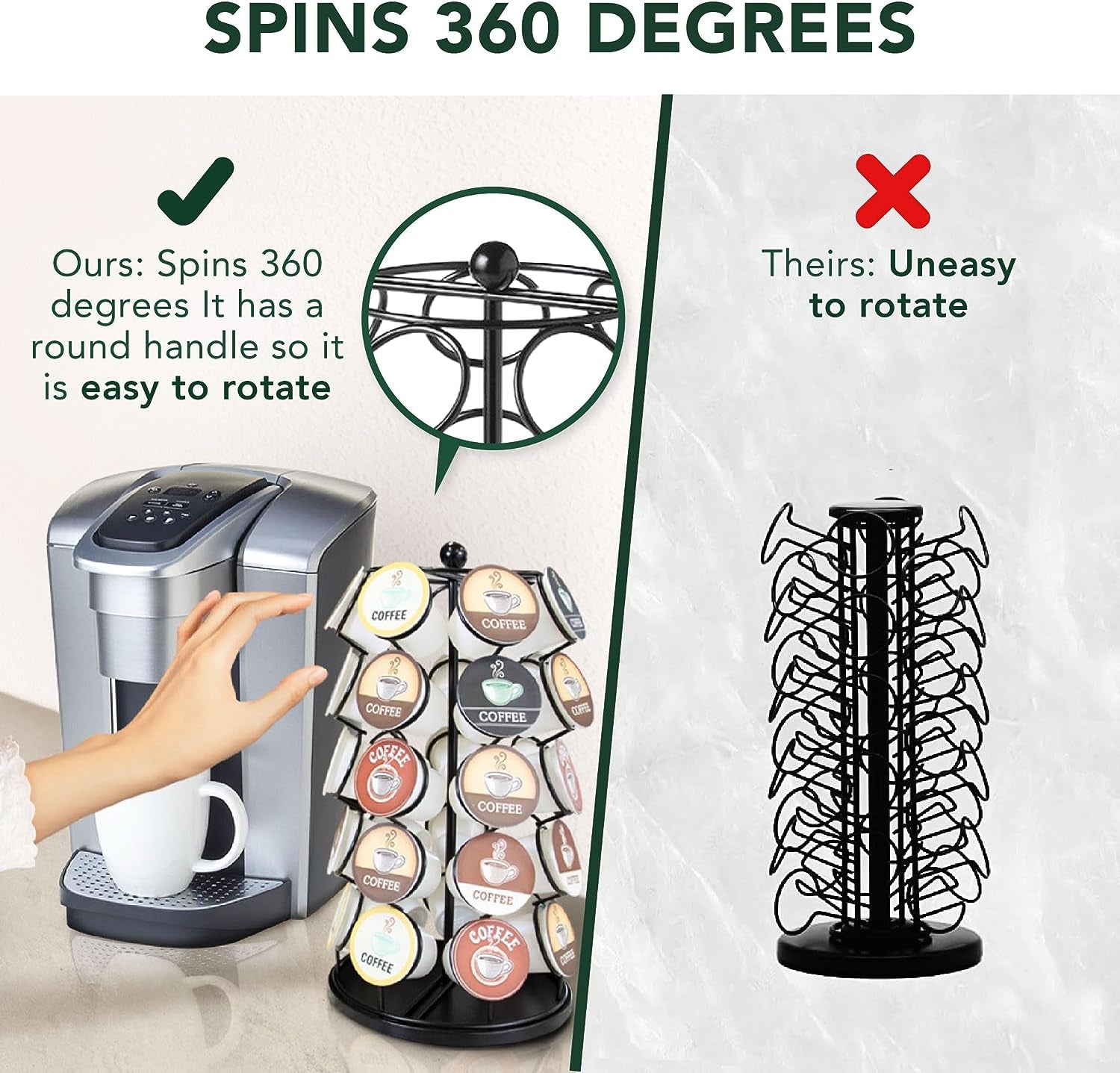 K Cup Holder – Compatible with K-Cups, Coffee Pod Carousel | 35 K Cup Holder, Spins 360-Degrees, Lazy Susan Platform, Modern Black Design, Home or Office Kitchen Counter Organizer