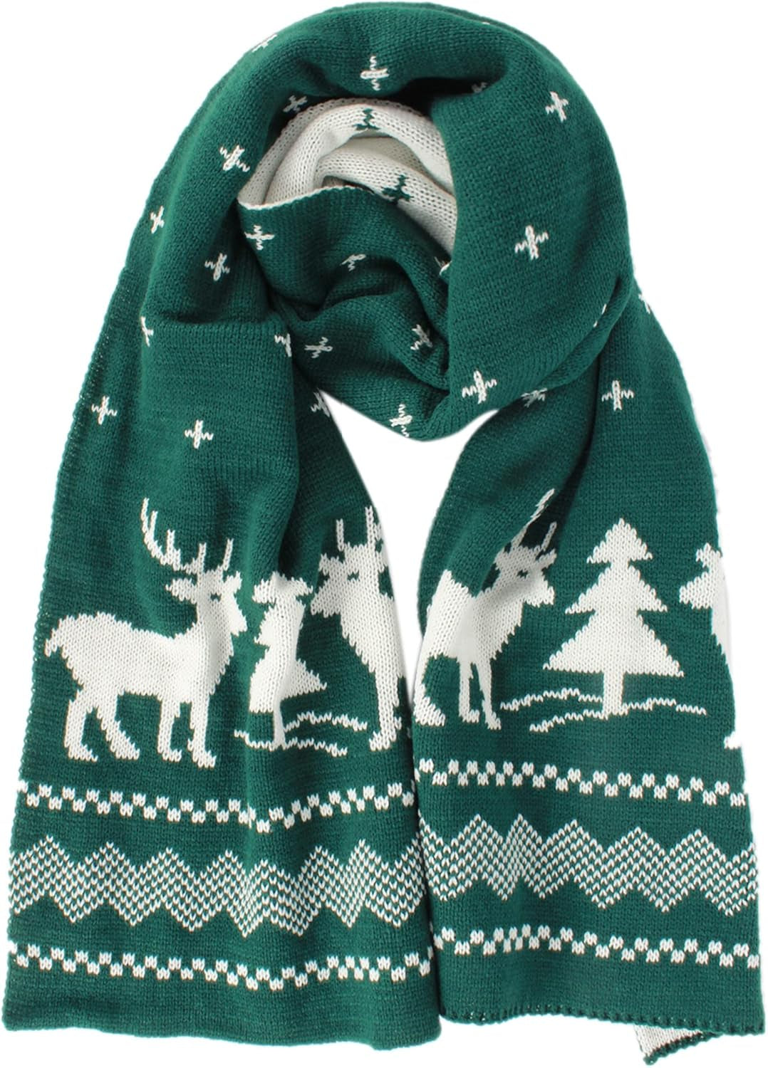 Unisex Christmas Reindeer Snowflake Scarf Fall Winter Warm Knit Long Scarf