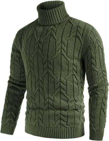 Men'S Turtneck Pullover Sweaters Long Sleeve Solid Color Twisted Knit Sweater